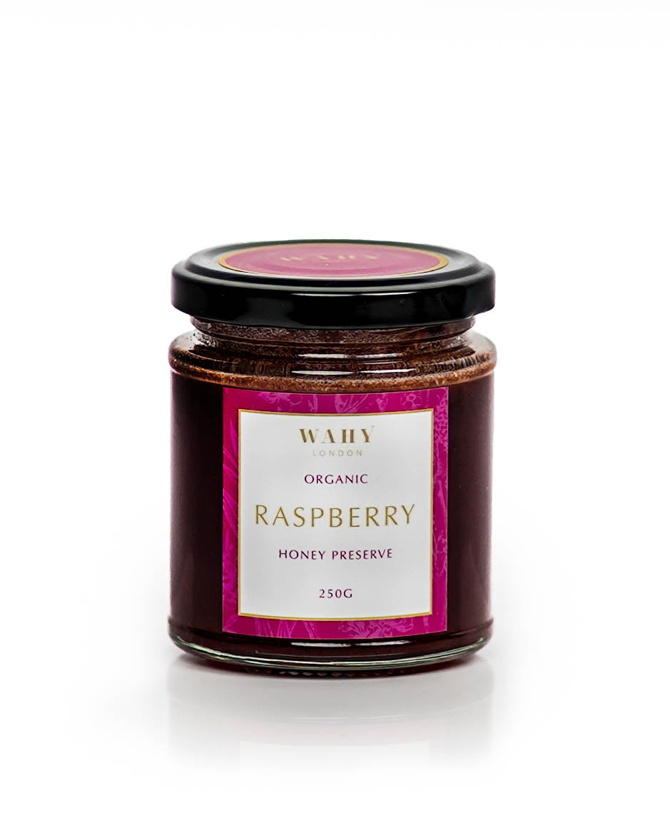 Explore WAHY London’s Raspberry Honey Preserve, ripe raspberries blended with pure honey for bright, vibrant and silky sweetness.
