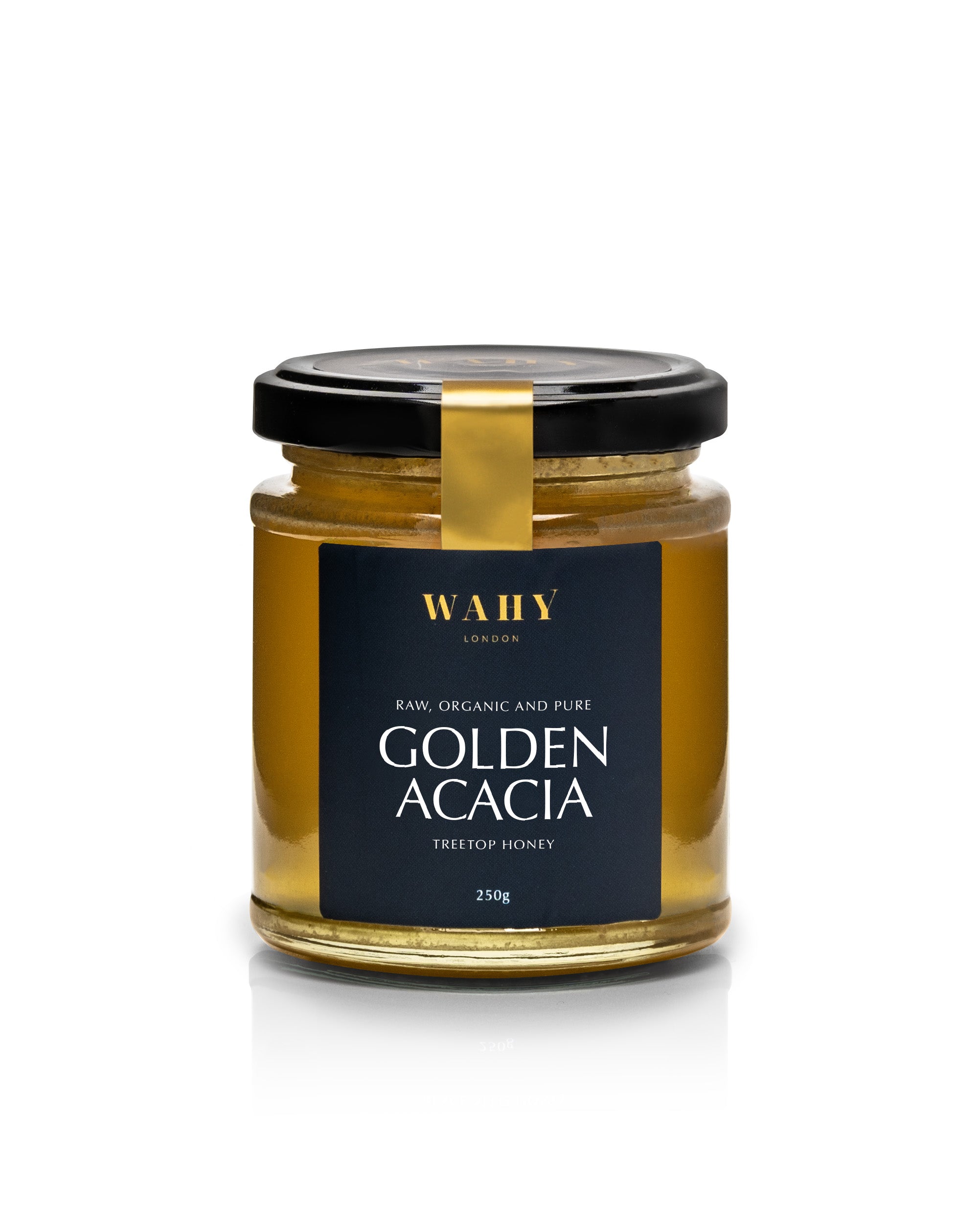 Discover WAHY London’s Golden Tree Top Honey, a premium natural honey with floral sweetness and pure woodland clarity.