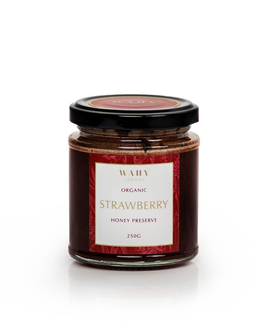 Discover WAHY London’s Strawberry Honey Preserve, ripe strawberries blended with pure honey for bright, silky and luxurious sweetness.
