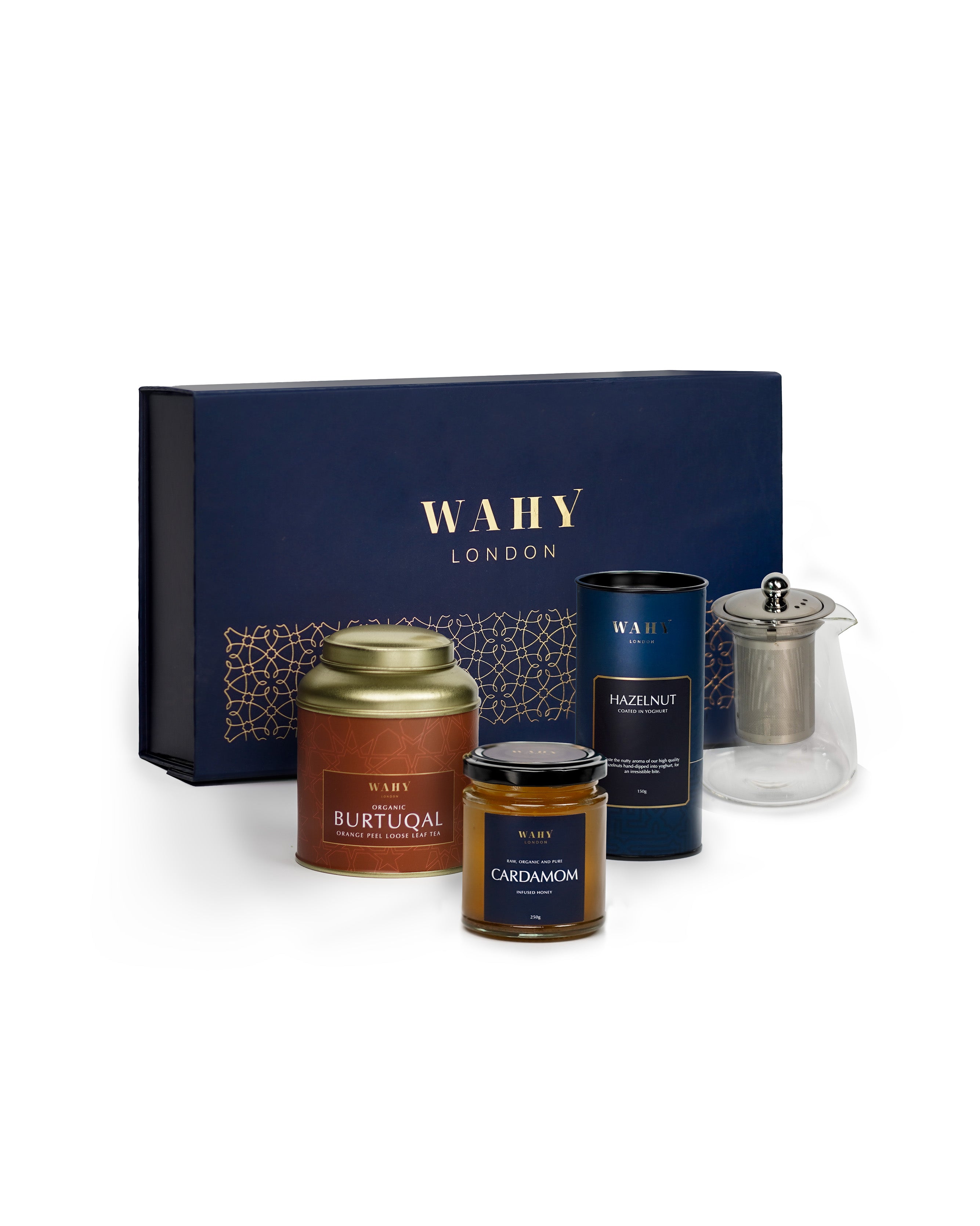 Create your own luxury afternoon tea hamper with WAHY London, pick a loose-leaf tea, premium honey and gourmet confectionery for a bespoke UK gift box.
